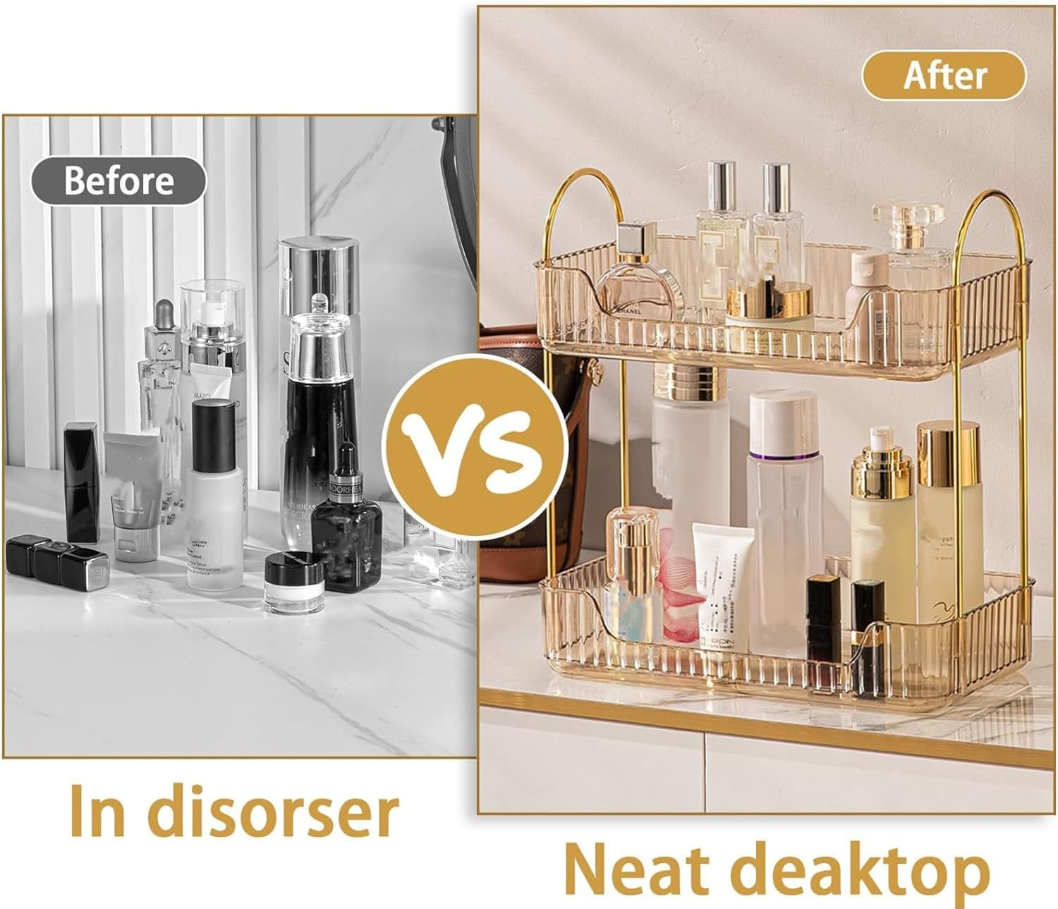 Vanity Trays for Bathroom, Skincare Makeup Organizer Shelf, Bathroom Counter Shelf, (GD, 3Tier) image number 2