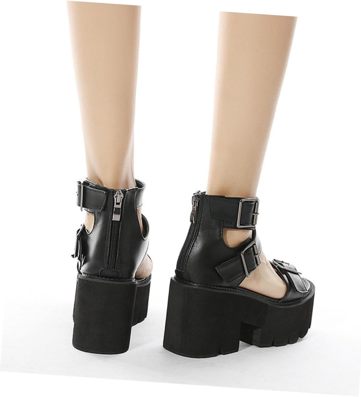 PACKOVE Thick-Soled High-Heeled Sandals for Women Summer Footwear Black Chunky Heel Fashionable Open Toe Platform Shoes Comfortable and Stylish image number 5