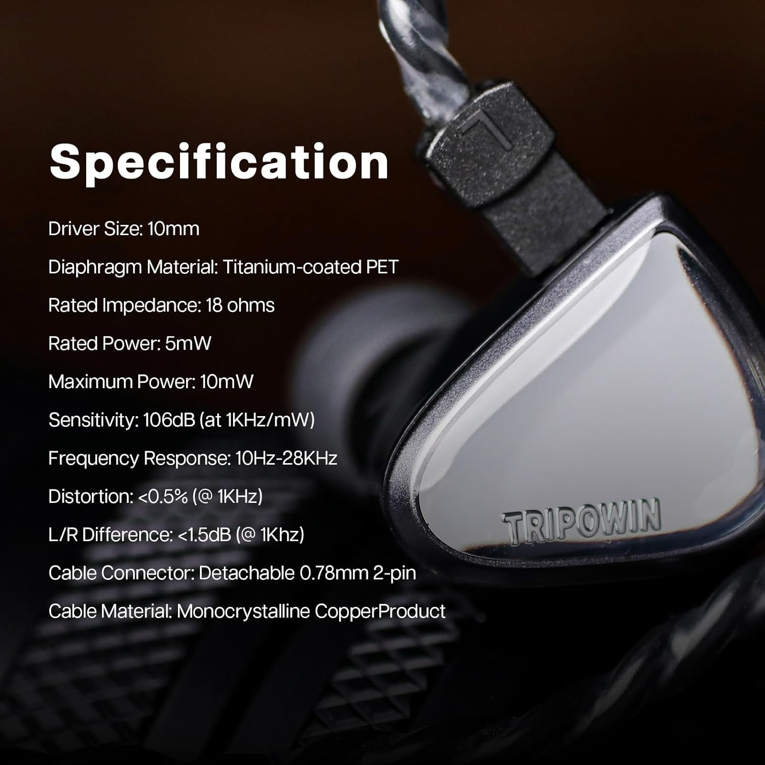 Linsoul Tripowin X 0Dibi: Vivace in Ear Monitor, 10Mm Titanium Diaphragm Dynamic Driver IEM, Hifi Wired Earbuds Earphone, Gaming Earbuds with 2Pin Detachable Cable for Musicians Audio Enthusiasts image number 3