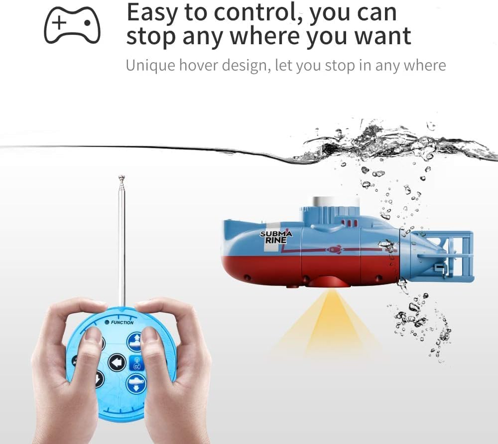 B-Qtech Remote Control Mini Submarine Toy, 6M/Min RC Underwater Boat, 360&deg; Rotatable High Speed Submarine Model, Electric Water Toys Marine Boat Kids Gift 8+ image number 2