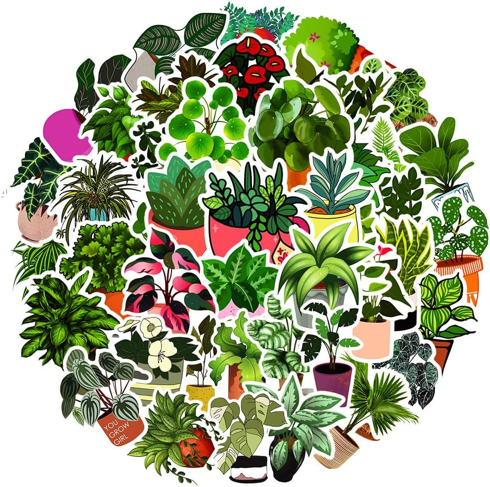 Pack of 50 Green Plant Stickers Waterproof Aesthetic Potted Plants Stickers for Water Bottle Laptop Scrapbook Skateboard Computer Car Bike Motorcycle Luggage Cute Plants Decal for Girls Adults - Danish Pastel image number 2