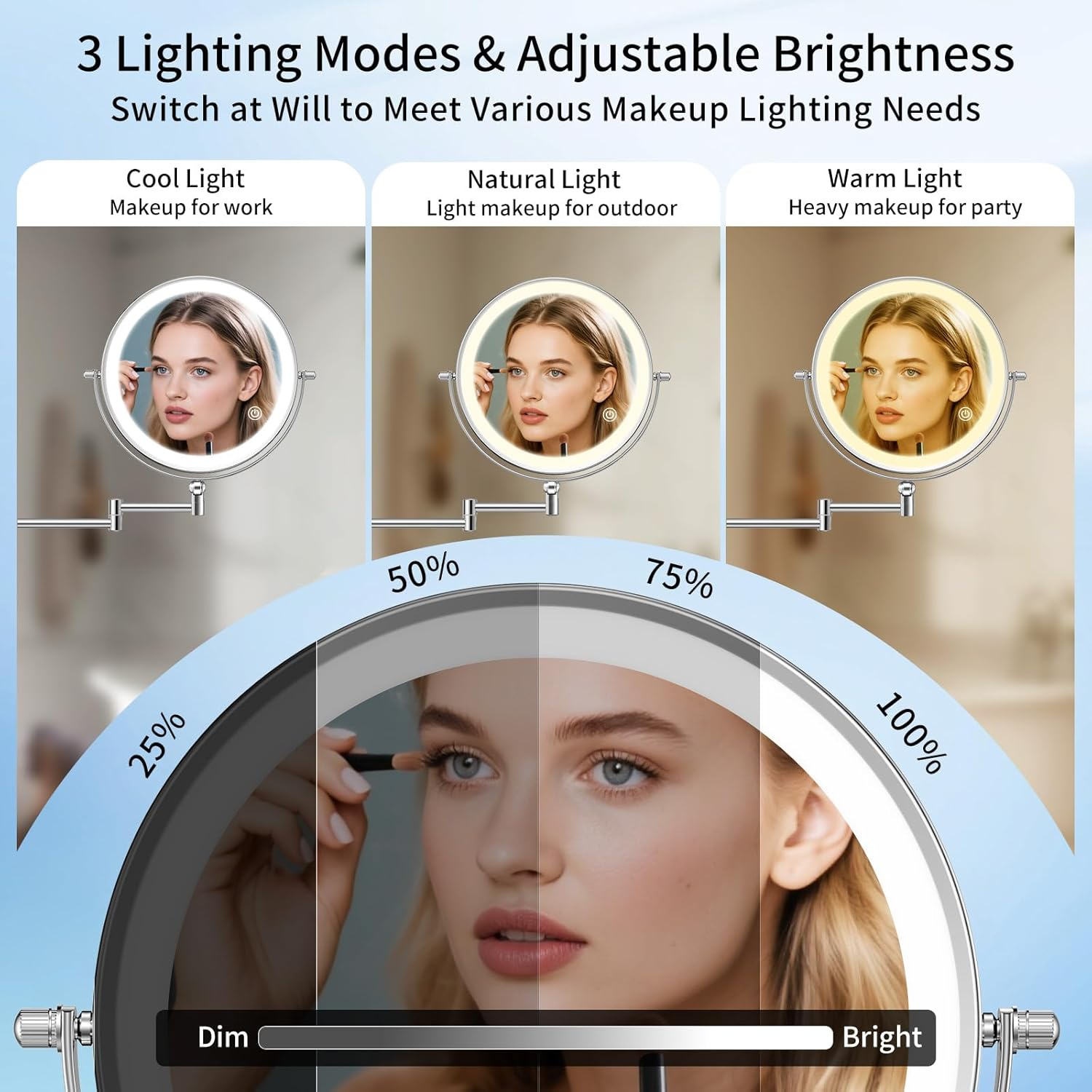 FUNTOUCH 4000 Mah Rechargeable Cosmetic Mirror with 1X/20X Magnification, Dimmable Shaving Mirror 3 Colours, Touchscreen LED Make-Up Mirror, 360&deg; Rotatable, Wall Mirror for Bathroom and Hotel image number 1
