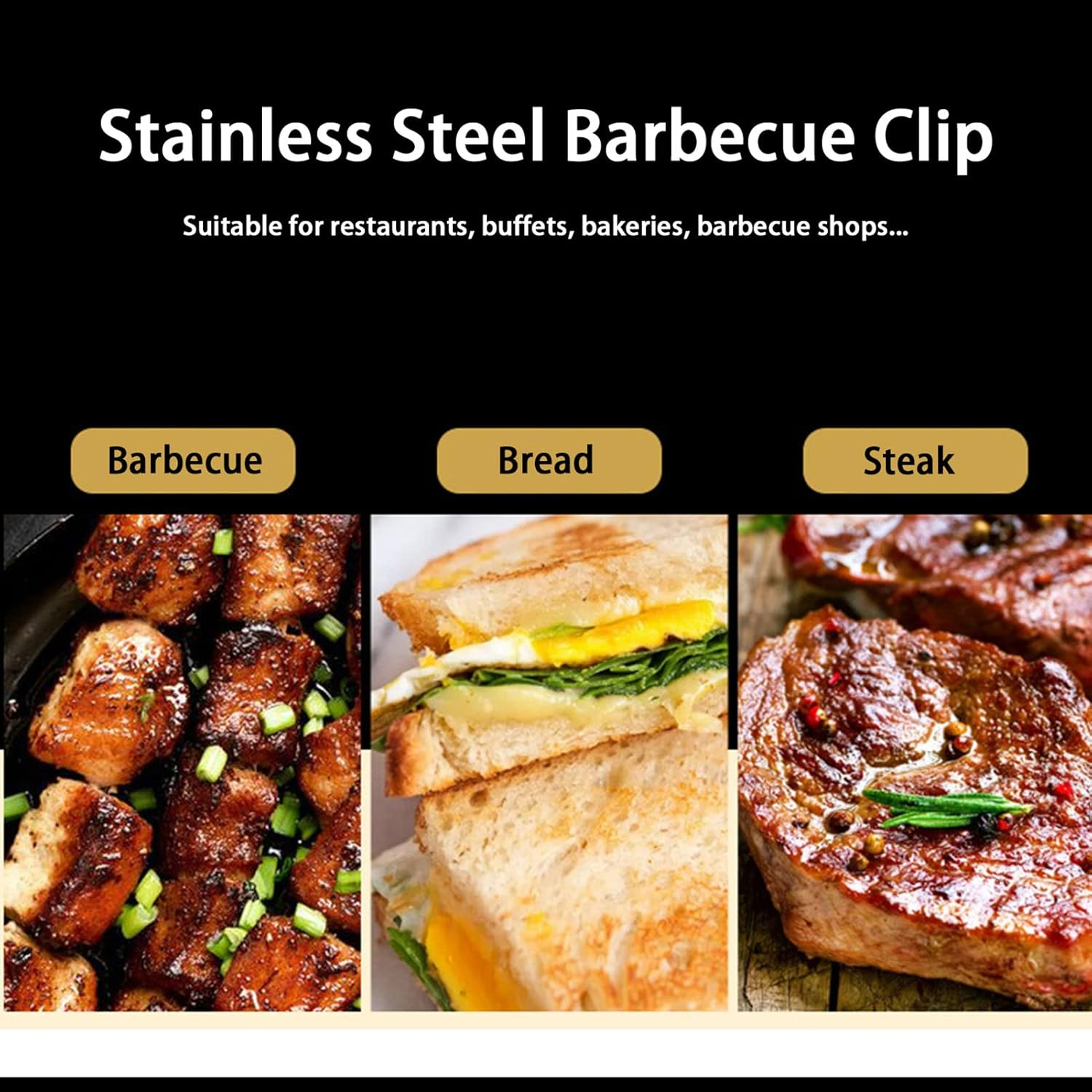 Cooking Tong, 10.0In Stainless Steel Tong with Secure Grip, Ideal for BBQ Food, Easy to Teeth Mouth Steak Clamp/Holder (All Black) - All Black image number 4