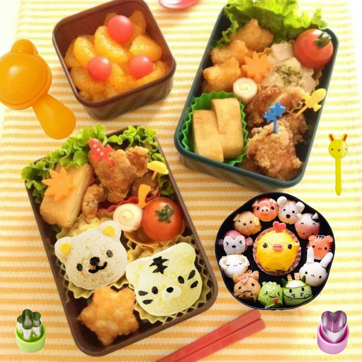 Rice Ball Mold for Kids 21PCS Onigiri Mold Set Cute Animal Sushi Molds Rice Shaper Rice Ball Shaker Bento Box Accessories DIY with Nori Seaweed Punch Cutter Food Picks, SSMJ-H21 image number 3