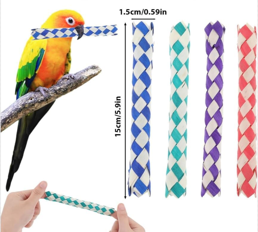 Birds Parrots Chew Toy Trap, 6Pcs Colorful Classic Finger Traps, Chinese Finger Trap Bamboo Finger Traps, Birds Foraging Chinese Classic Finger Trap image number 5