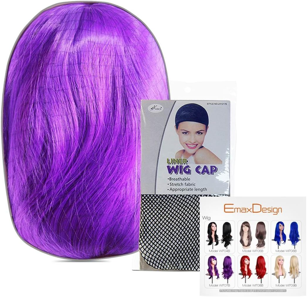 Emaxdesign 70Cm Cosplay Wig for Women Long Full Curly Wavy Heat Resistant Fashion Glamorous Hairpiece with Free Wig Cap & Comb (Dark Purple) - Dark Purple image number 6