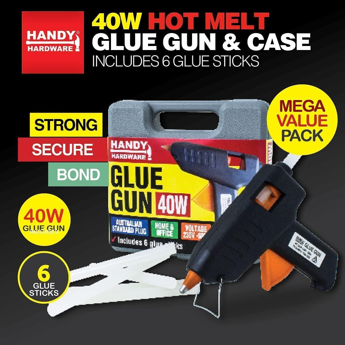 Handy Hardware 40W Hot Glue Gun and Carry Case, Fast Heating and Easy to Use for DIY Projects image number 1