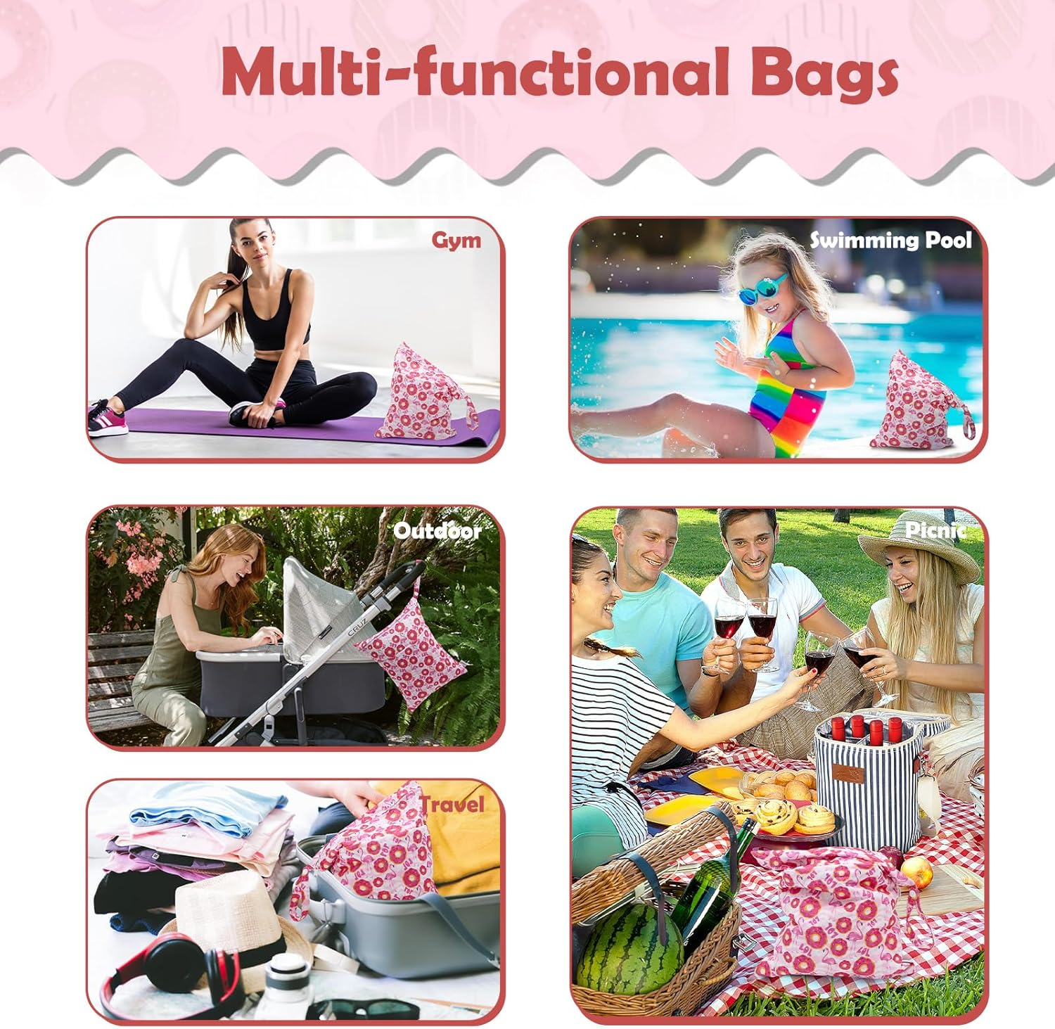 ALVABABY 3Pcs Cloth Diaper Wet Dry Bags Waterproof Reusable with Two Zippered Pockets Travel Beach Pool Daycare Soiled Baby Items Yoga Gym Bag for Swimsuits or Wet Clothes 3L-ZM21A image number 6