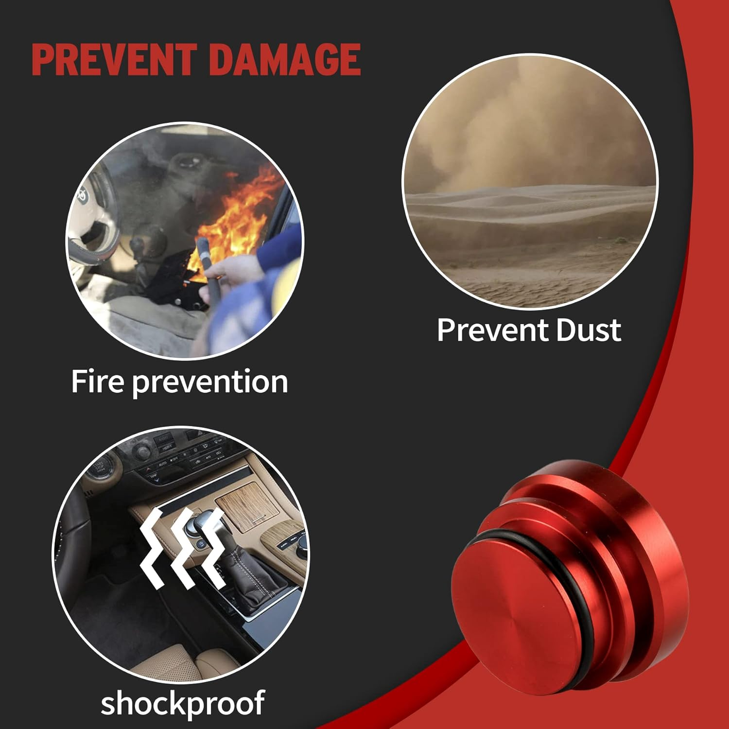 UYYE Cigarette Lighter Plug Billet Aluminum Dustproof Plug,Fire Missile Button,Car Interior Accessories Fits Most Automotive Vehicles and Boats with Standard 12 Volt Power Source,Red