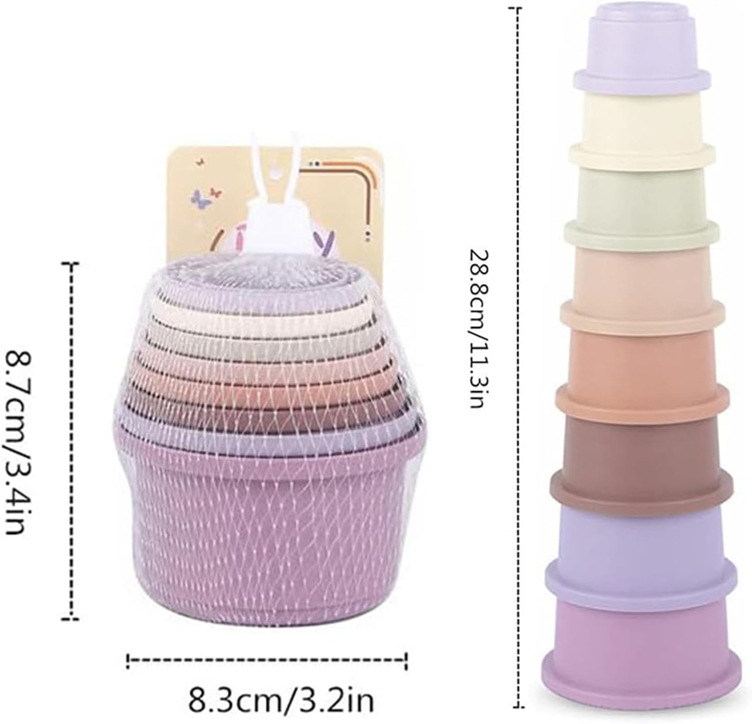 8Pieces Stacking Cups, Rabbit Play Stacking Cups, Multicolored Nesting Treat Toys, Enrichment Toys for Bunny Small Animals Hiding Food and Playing image number 4