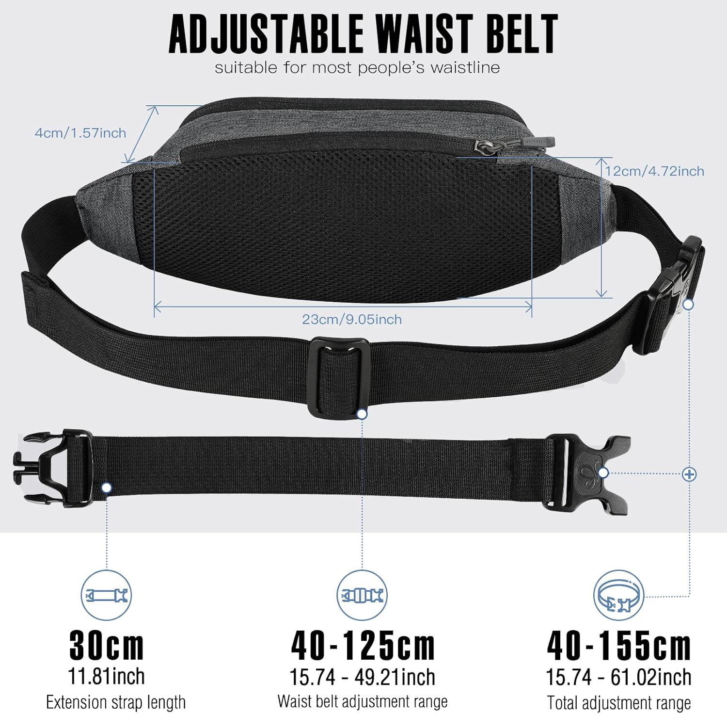 WATERFLY Fanny Pack Waist Bag: Runner Small Hip Pouch Bum Bag Running Fannie Pack Phanny Fannypack Waistpack Bumbag Beltbag Sport Slim Fashionable for Jogging Hiking Woman Man - Black image number 4