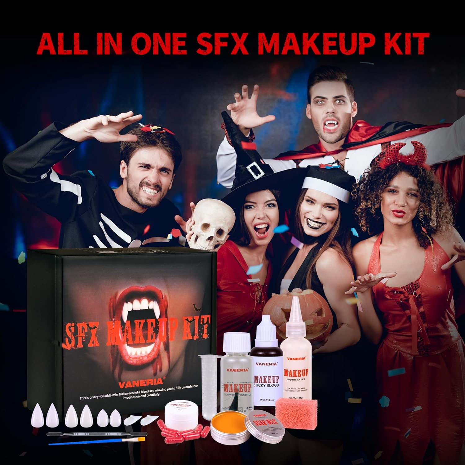 Halloween Makeup Kit,Fake Blood Scar Wax Charred Ash Powder with Sponges Brush,Sfx Makeup,Special Effects Makeup Kit.293G image number 4