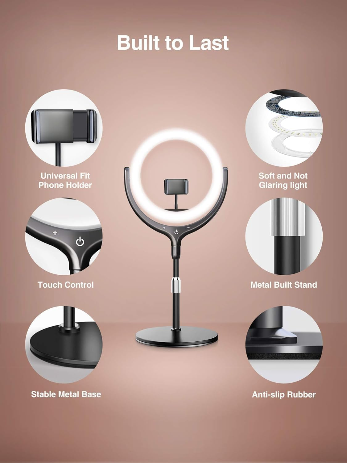 10&rsquo;&rsquo; Led Ring Light for Laptop Zoom Meeting & Video Conferencing, Desk Video Conference Lighting for Computer Webcam, Selfie Ring Light with Stand & Phone Holder for Streaming/Youtube/Makeup ﻿ image number 2