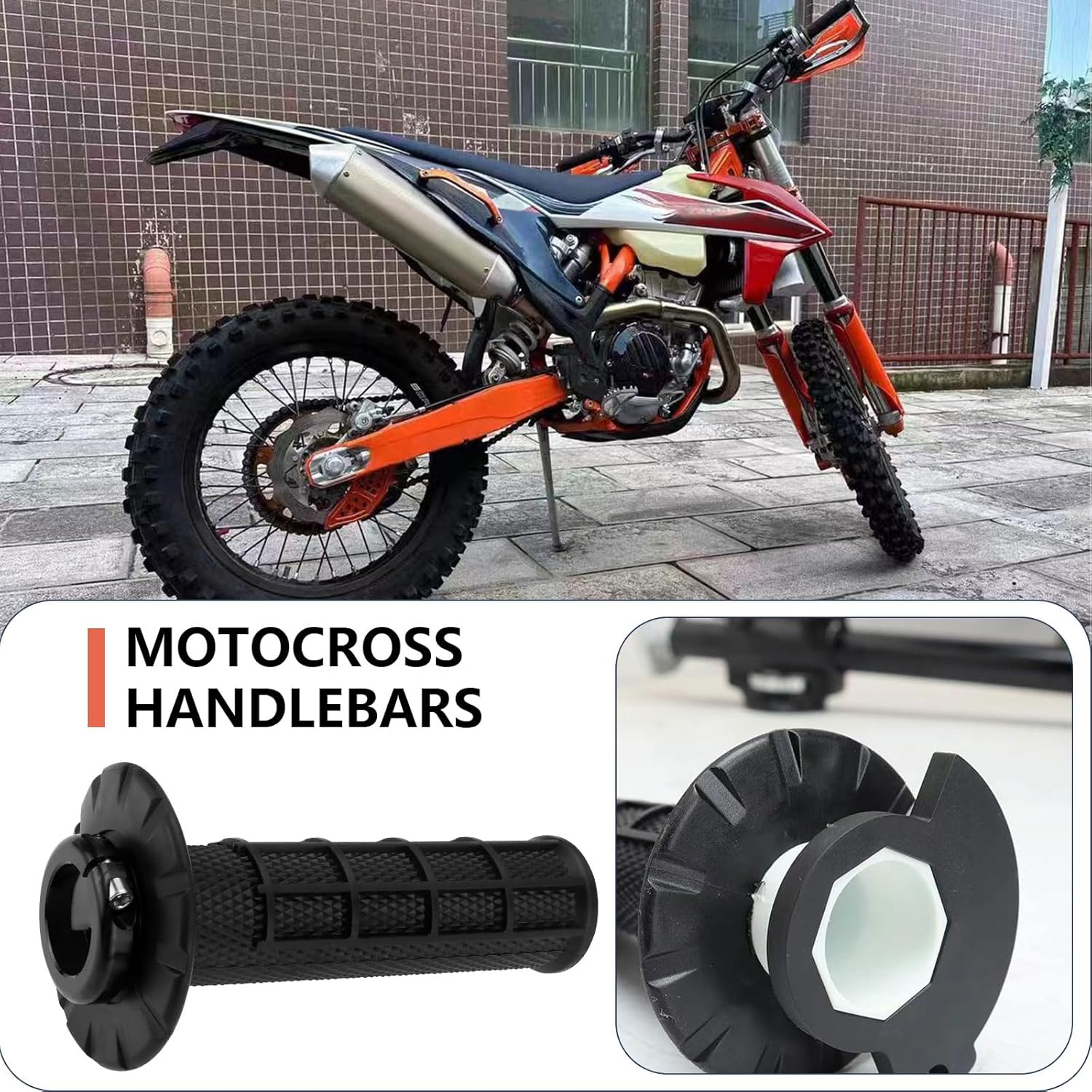 Motorcycl Non Slip Lock-On Grips Handle Bar Grips for 7/8" 22Mm Bars with 6 Adjustable Cams Compatible with KTM SX 85 125 150 250 300 350 450 EXC XC-W