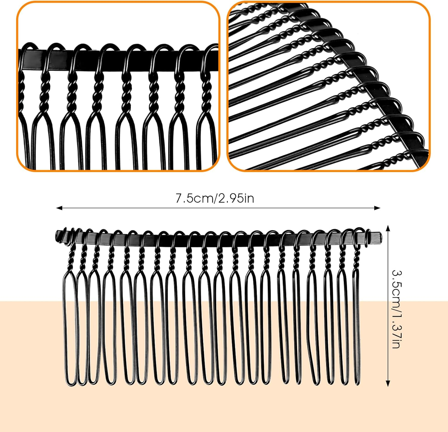 Teaaha 10-Piece Black Metal Wire Twist Hair Comb, 2.95 X 1.37 Inch, 20 Teeth, DIY Hair Accessories for Women and Girls (Teens to Adults), Perfect for Valentine'S Day, Wedding, and Party image number 4