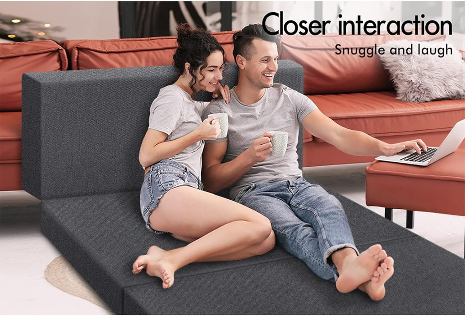 STARRY EUCALYPT Light Grey Folding Floable Mattress Mat Pad 190 X 130 X 10Cm Portable Mattress Floor Bed in Bamboo White for Home Office Camping and Travel Use Tri-Fold Sofa Lounge image number 3