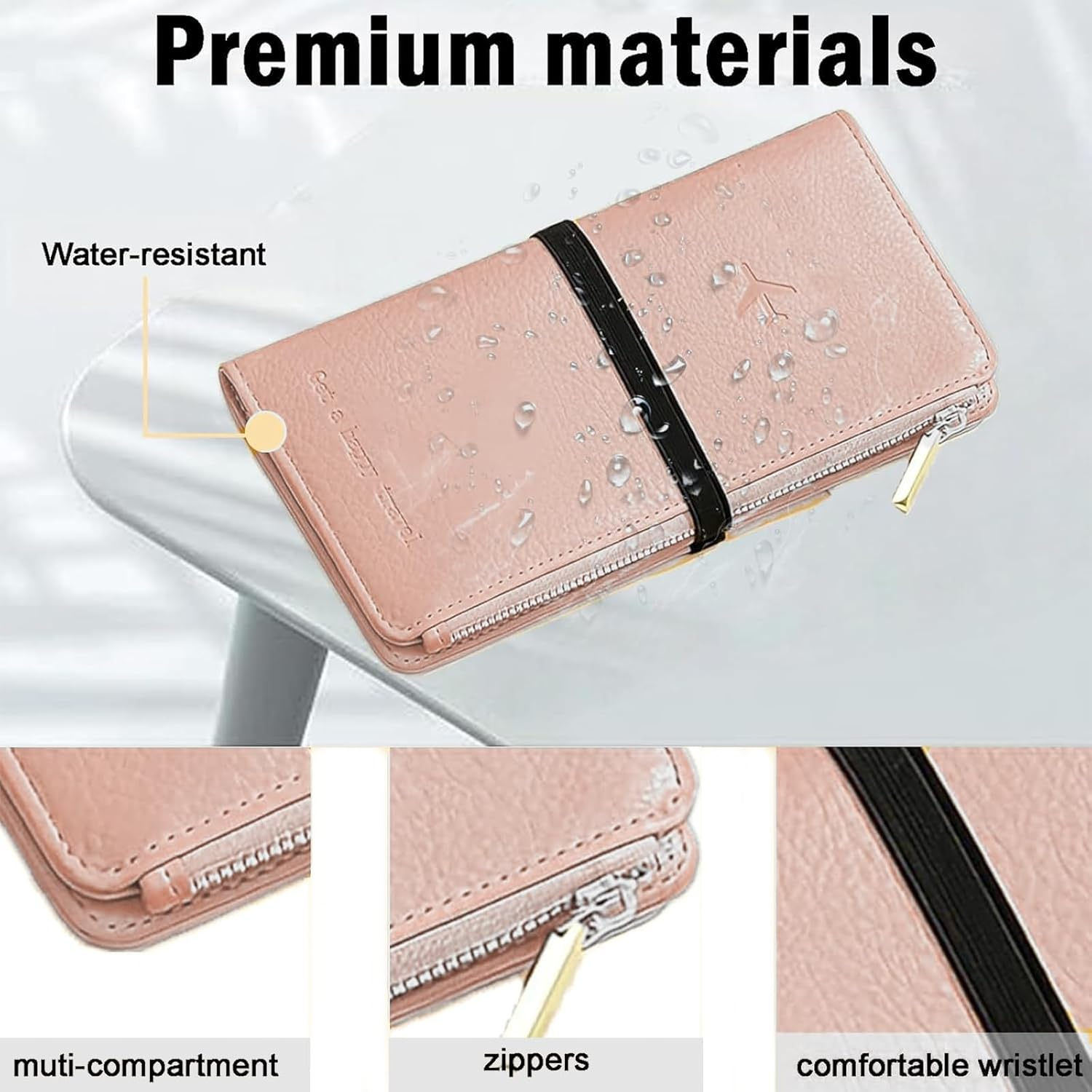 Rylaxzon Waterproof Leather Passport Holder & Passport Wallet, Passport Cover, RFID Passport Holder for Women & Men with Zipper Pocket, Card Slots and Phone Compartment (Pink) image number 3