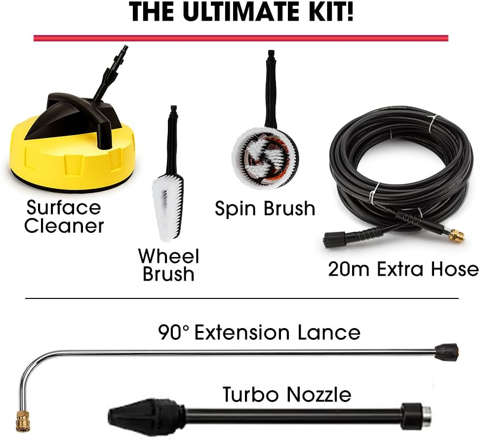 Jet-Usa RX550 Electric High Pressure Washer 3500PSI Ultimate Pack, 5 Nozzles, Spin & Wheel Brush, Deck Cleaner, Turbo Head, Angled Lance, 30M Hose Reach image number 4