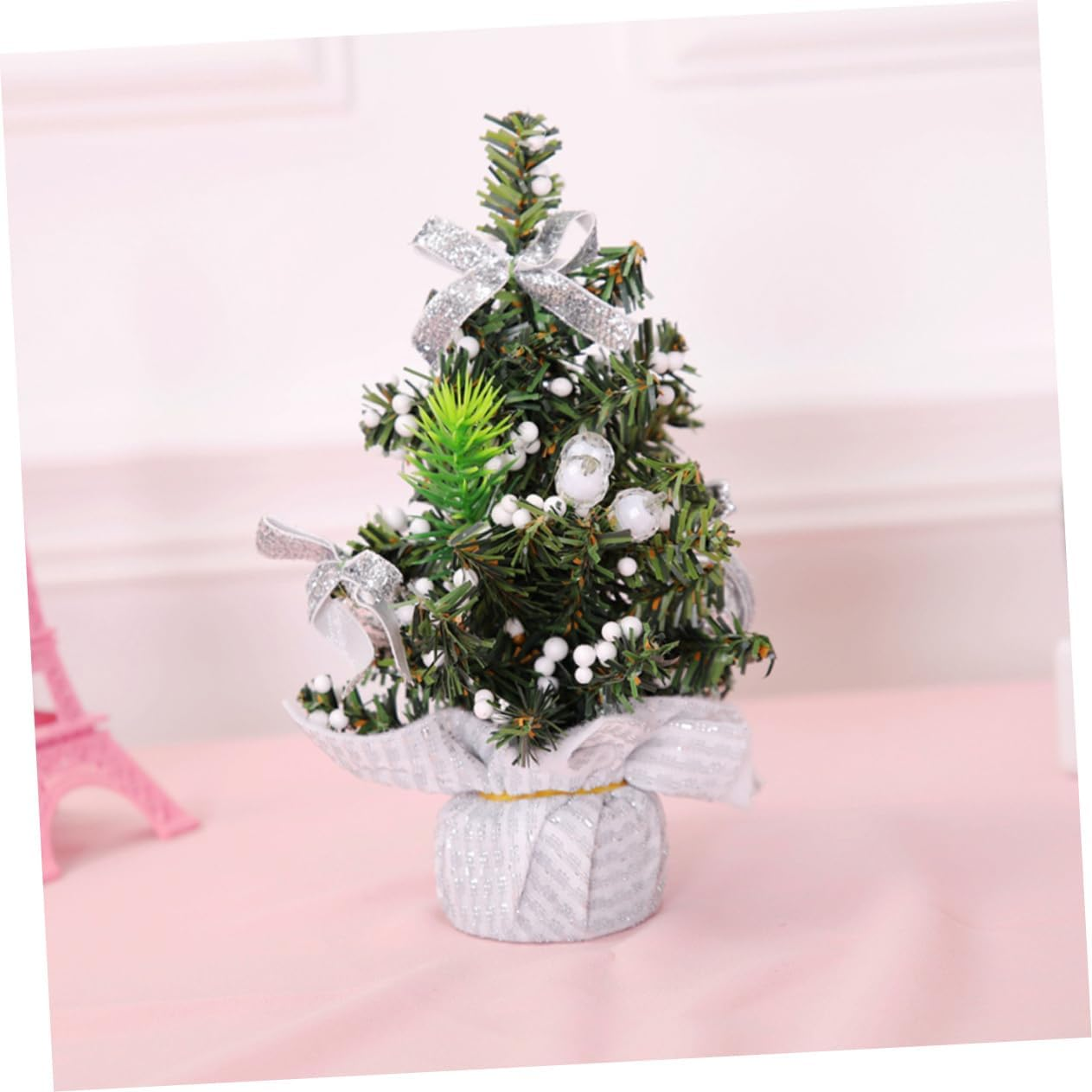 Ciieeo 2Pcs Fabric Stand Mini Christmas Tree Christmas Tree Bow Design Desktop Decor for Party for Home image number 4