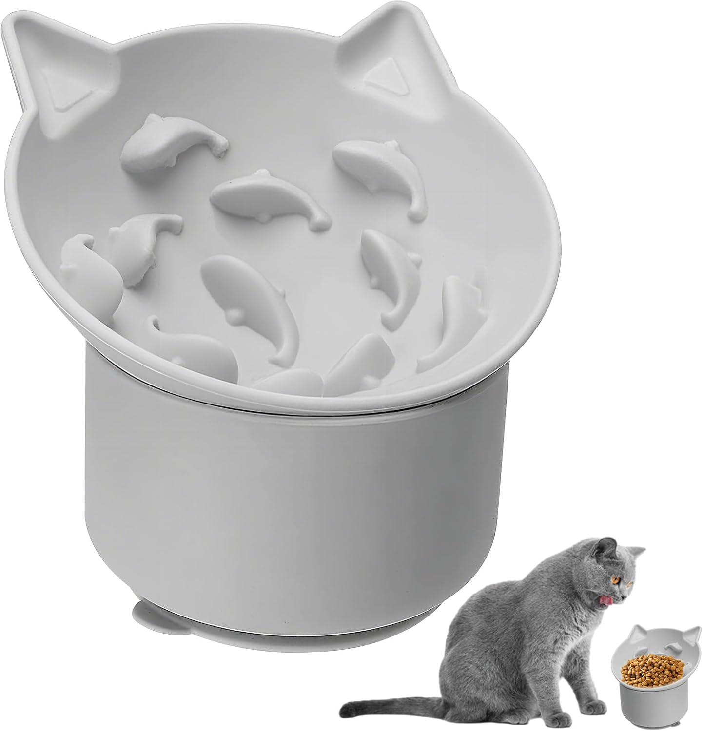 Silicone Cat Slow Feeder, Elevated Slow Feeder Cat Bowl for Dry and Wet Food, Adjustable Angle for Pets, Tilted Design with Non Slip Base, Fun Enrichment & Anxiety Relief (Purple)