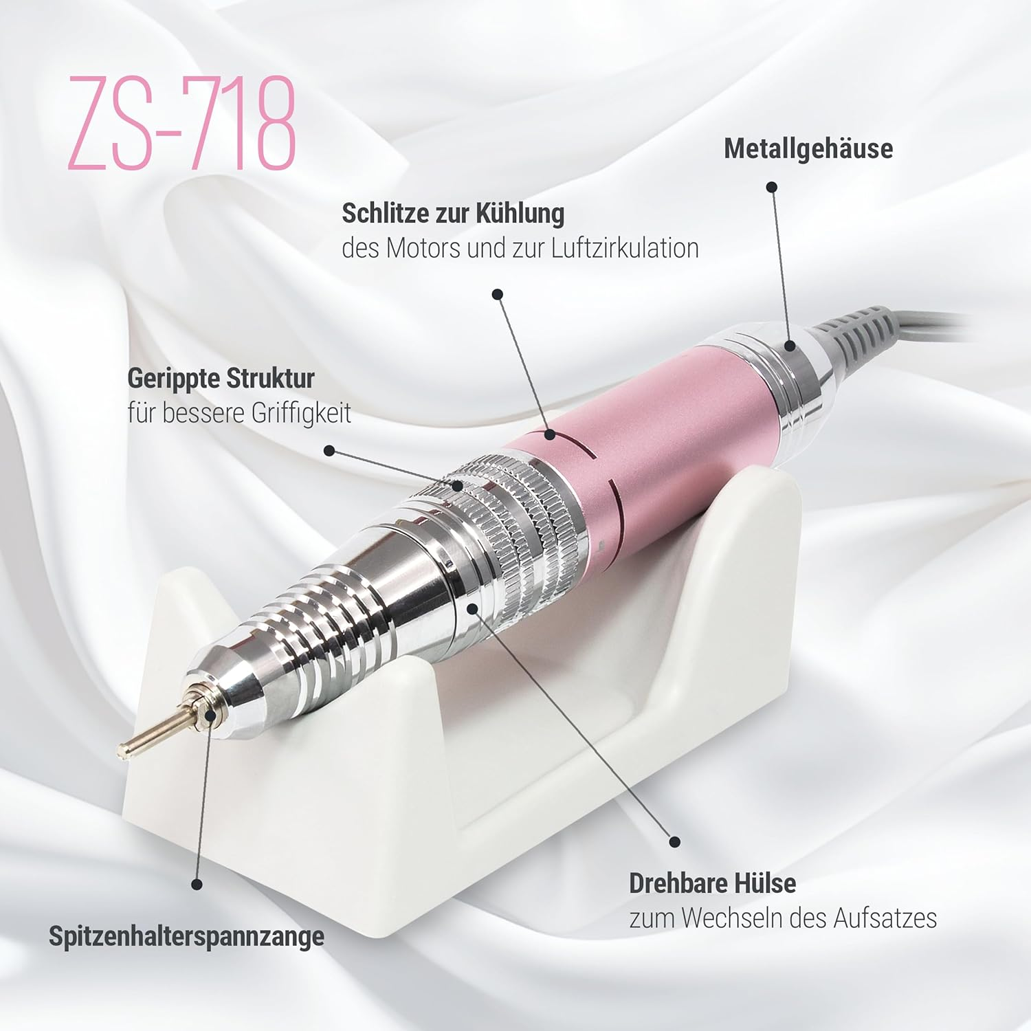 Electric Nail Cutter ZS-718, Global Fashion, 80 W 50000 RPM Professional Nail Drill, Electric Nail File for Gel Nails, Pedicure Set, Foot Care Electric, Frezarka Do Paznokci (Pink) image number 2