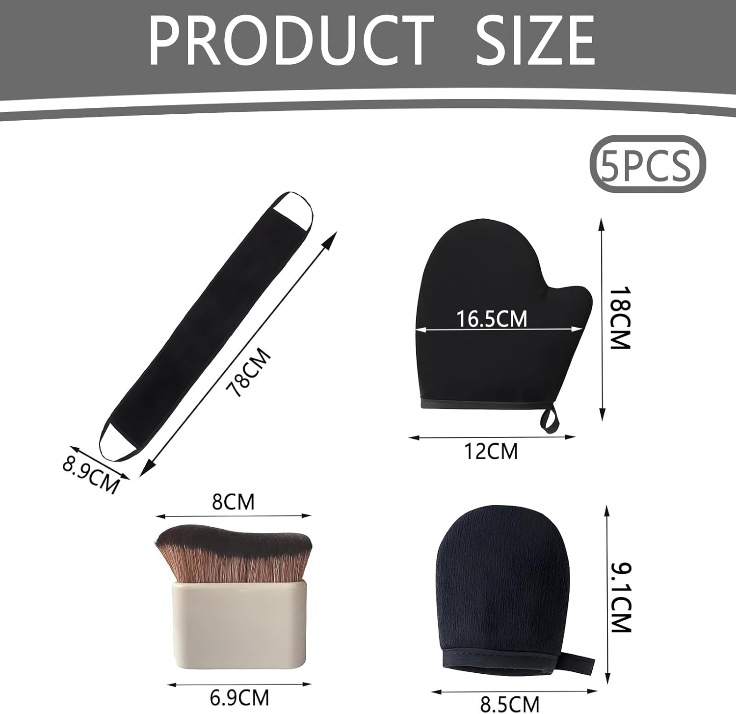 5 Pcs Self Tanning Mitt Set, Black Self Tan Mitt, Even Application for Back and Hard to Reach Areas Reusable Tanning Brush for Body Fake Tan Mitt for Applying on the Body image number 2