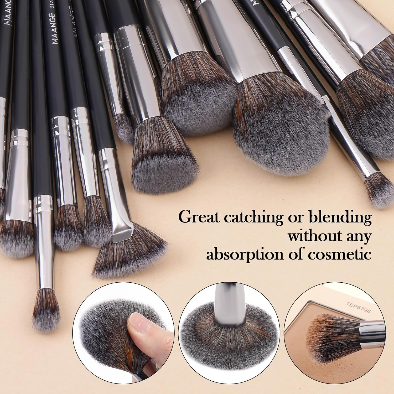 MAANGE 18Pcs Makeup Brushes Premium and Professional Makeup Brush Set with Case, Soft Bristles, for Foundation Blending Powder Concealers Make up Brushes(Silver) image number 2