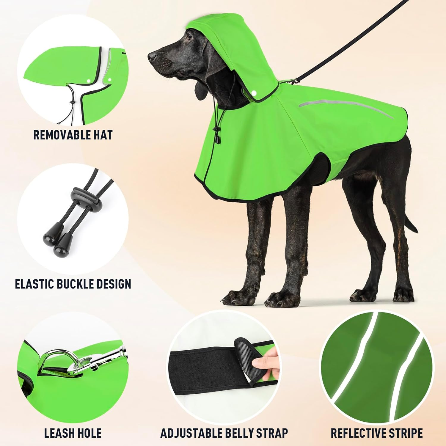 Flashseen Dog Raincoat Waterproof Dog Rain Jacket with Strip Reflective & Leash Hole Winter Dog Vest Warm Rain Coats for Dogs image number 4