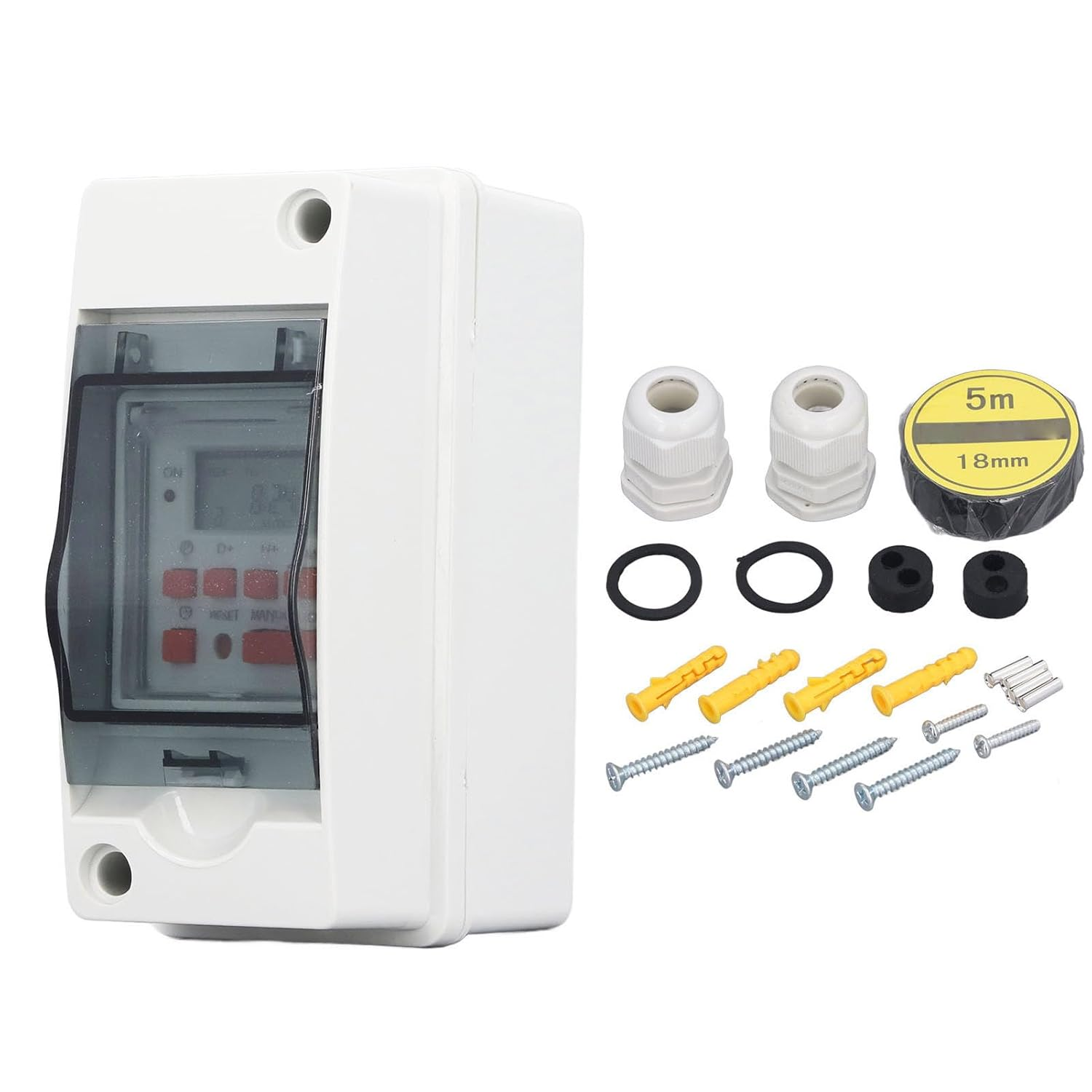 Programmable Digital Timer Switch, 7 Day 28 on off Timer Settings Wall Timer Switch with Waterproof Box, LCD Display Programmable Digital Switch Timer for Indooroutdoor image number 2