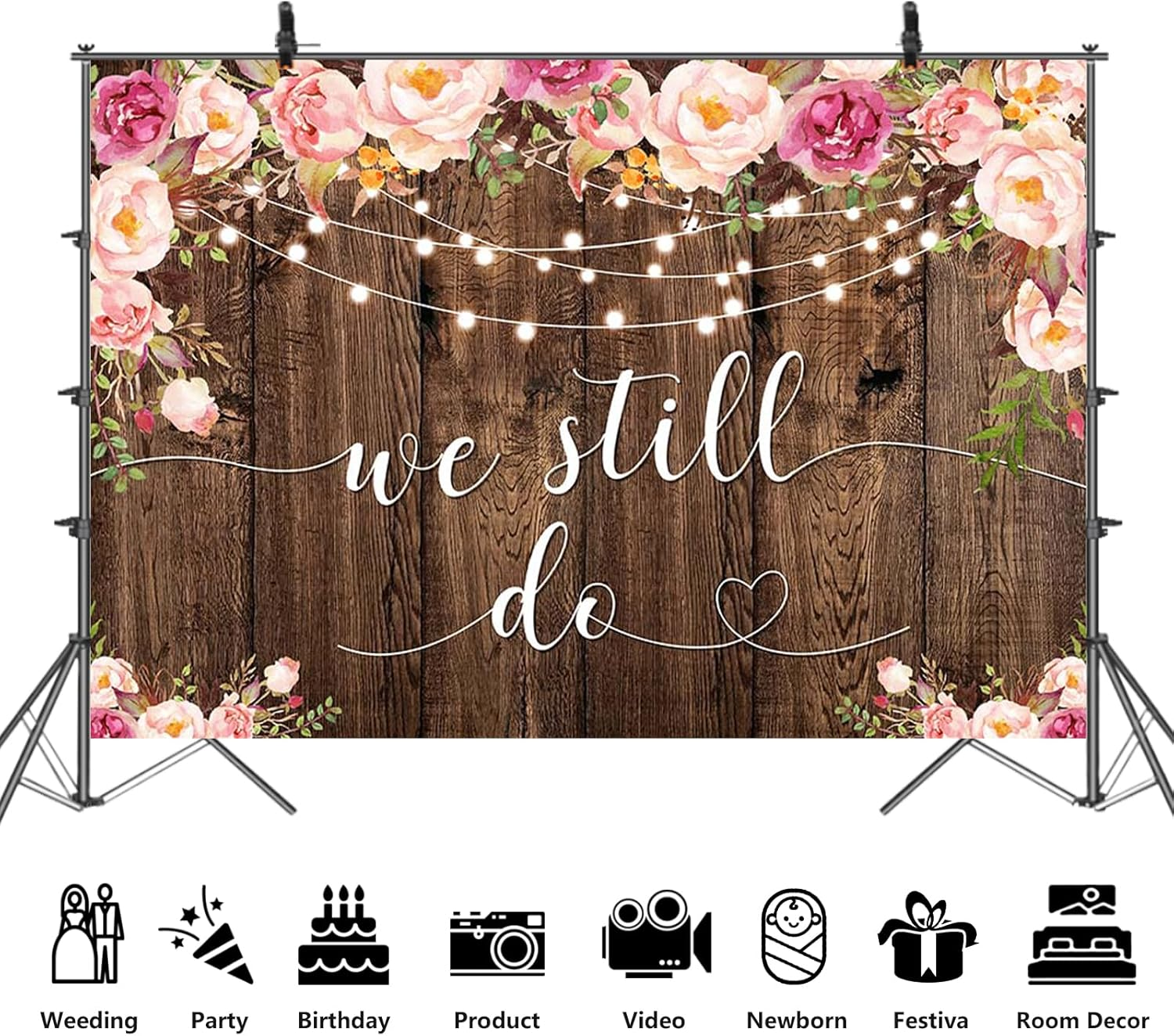 APROPHIC We Still Do Photo Background Anniversary Celebrations Engagement Country Wood Flower Photography Background Cake Zhuo Supplies Banner Suitable for Birthdays, Parties, Baby Showers 210 X 150 image number 2