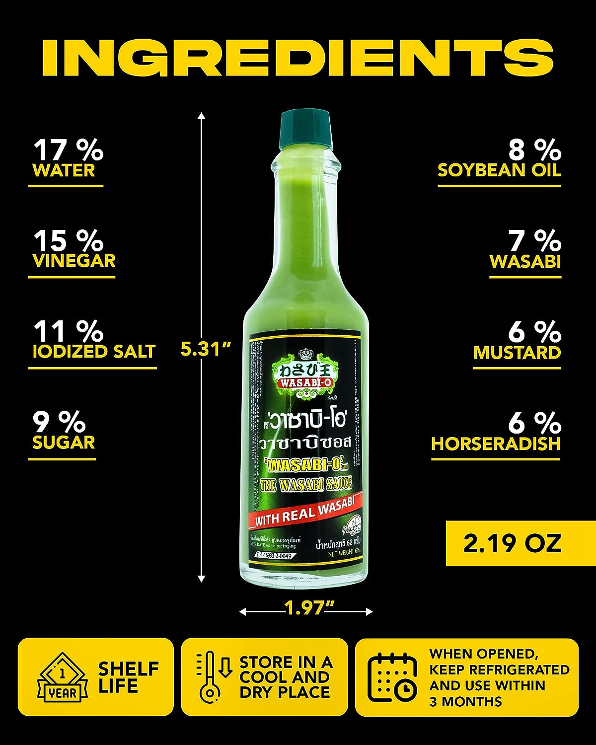 Wasabi-O Wasabi Sauce with Real Wasabi - Wasabi Hot Sauce for Sushi, Roast Beef, Roasted Veggies & More | Vegan, Vegetarian, Gluten-Free, 2.2Oz image number 1