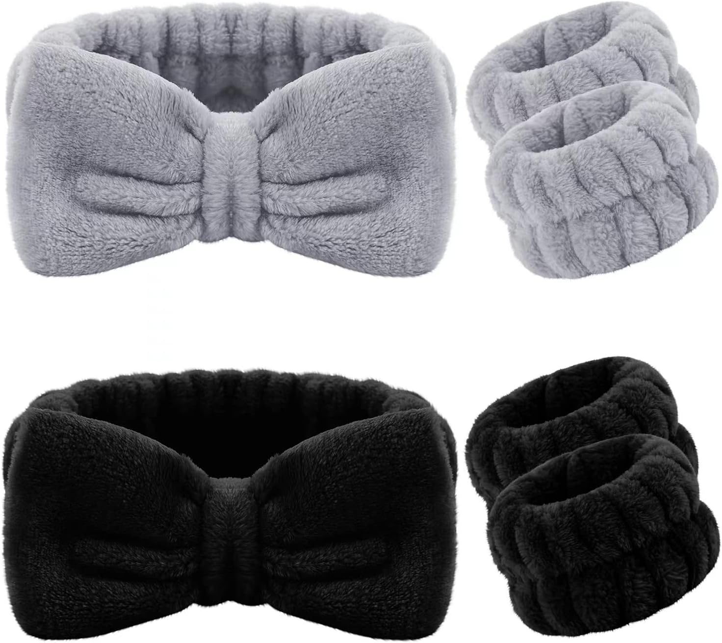 6 Pieces Spa Headband Wrist Washband Scrunchies Cuffs for Washing Face, Towel Wristbands Hair Headband Face Wash Wristband for Women Girls Makeup Prevent Liquids from Spilling down Your Arms (Black)