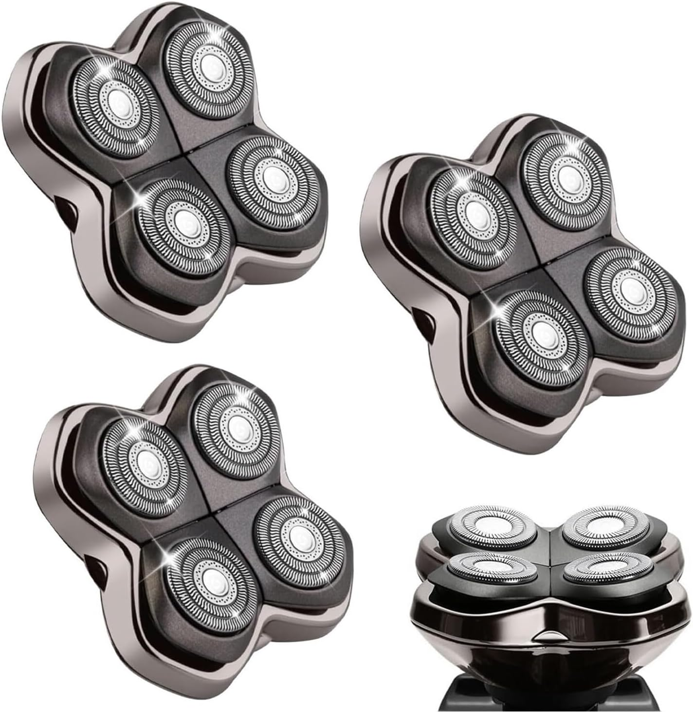 Shaver Replacement Heads &ndash; Universal Compatible Rotary Blade for Bald Head Shaver, Smooth Skin-Friendly Design, Wet & Dry Use, Easy to Install(Silver-1)