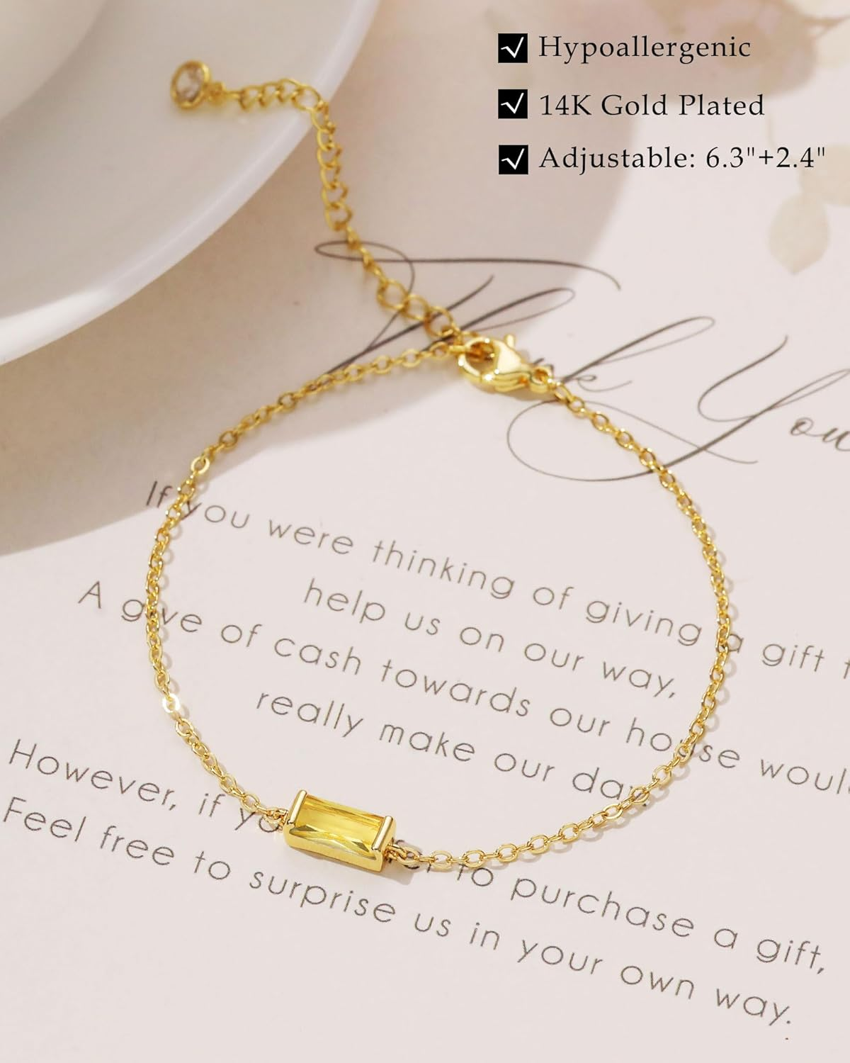 FUNEIA Birthstone Gold Bracelets for Women Teen Girls Non Tarnish Trendy Dainty 14K Gold Plated Bracelet Stack Stackable Blue Green May Emerald Friendship Bracelets Jewelry Gifts for Mom Best Friend - 01. January(Garnet) image number 7