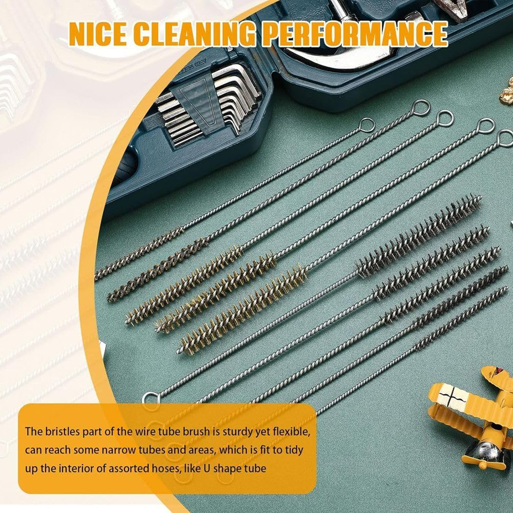 10-Piece Wire Tube Brush Set - Brass Pipe Cleaning Brushes, 5 Sizes