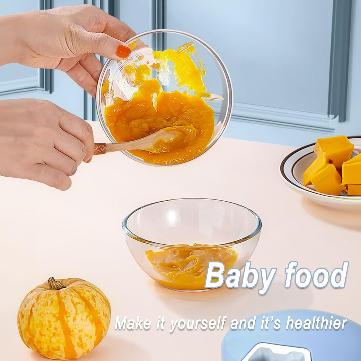 Manual Vegetable Chopper, Large Hand Pull String Food Chopper with 5 Stainless Steel Blades for Sharp and Durable (Blue, 900Ml) image number 5