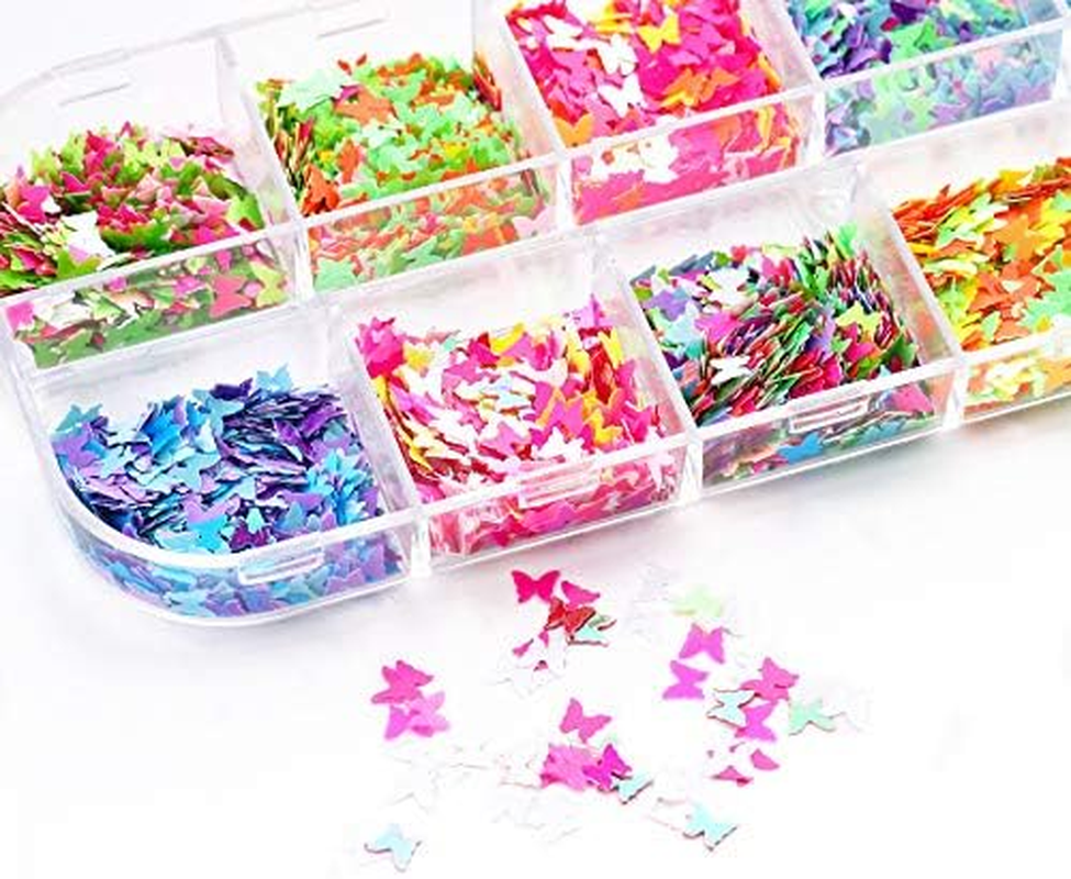 CHANGAR Butterfly Nail Art Glitter Sequins, 3D Laser Butterfly Nail Decals Sticker Holographic Nail Sparkle Glitter for Manicure Make up DIY Decals Decoration image number 1