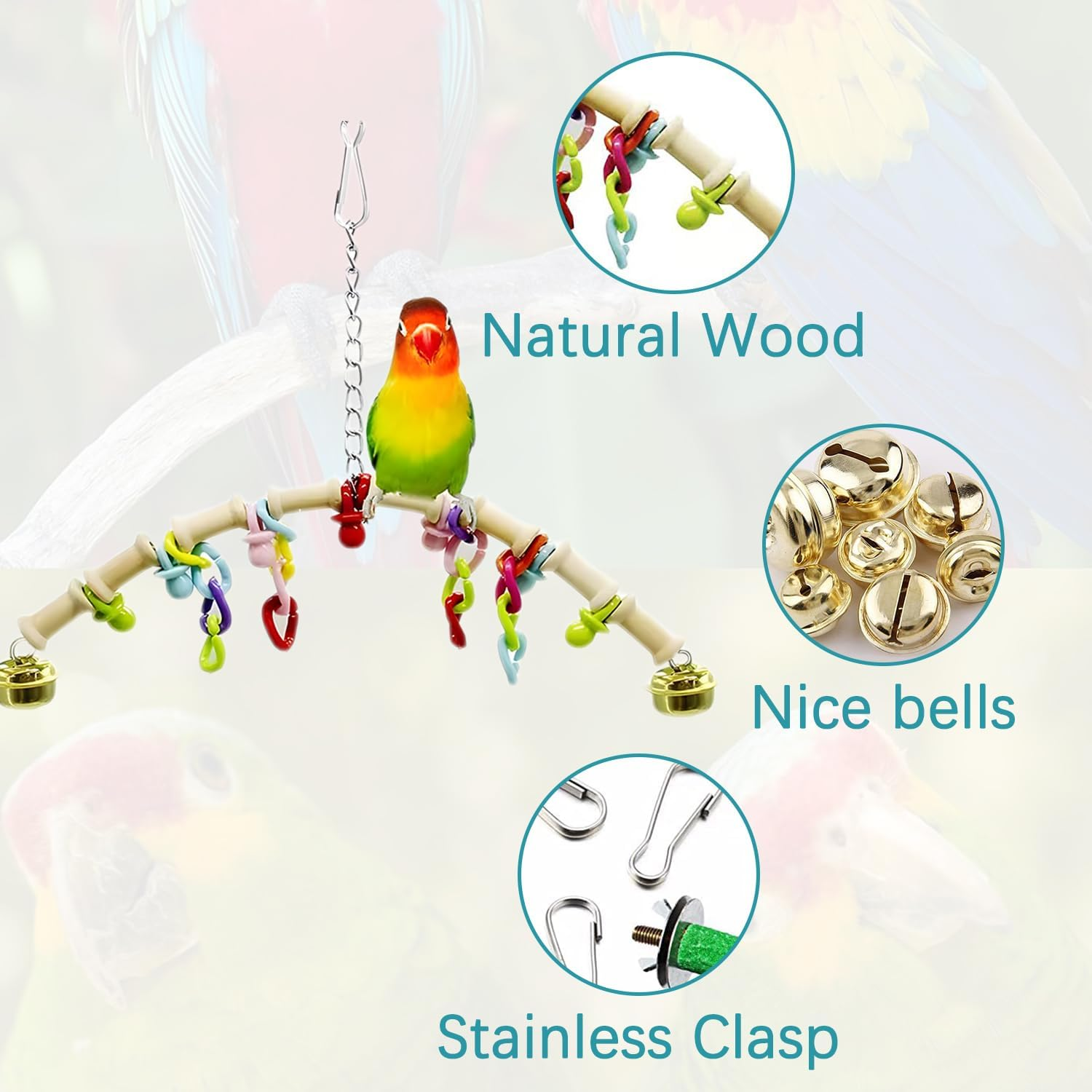 Uandhome Bird Parakeet Toys,15 Pcs Parrot Toys,Parakeets Toy,Birds Ladder Swing,Hanging Bird Toyes for Parrots,Cockatiel Toys for Parakeet,Conure,Finches (Stand) image number 1