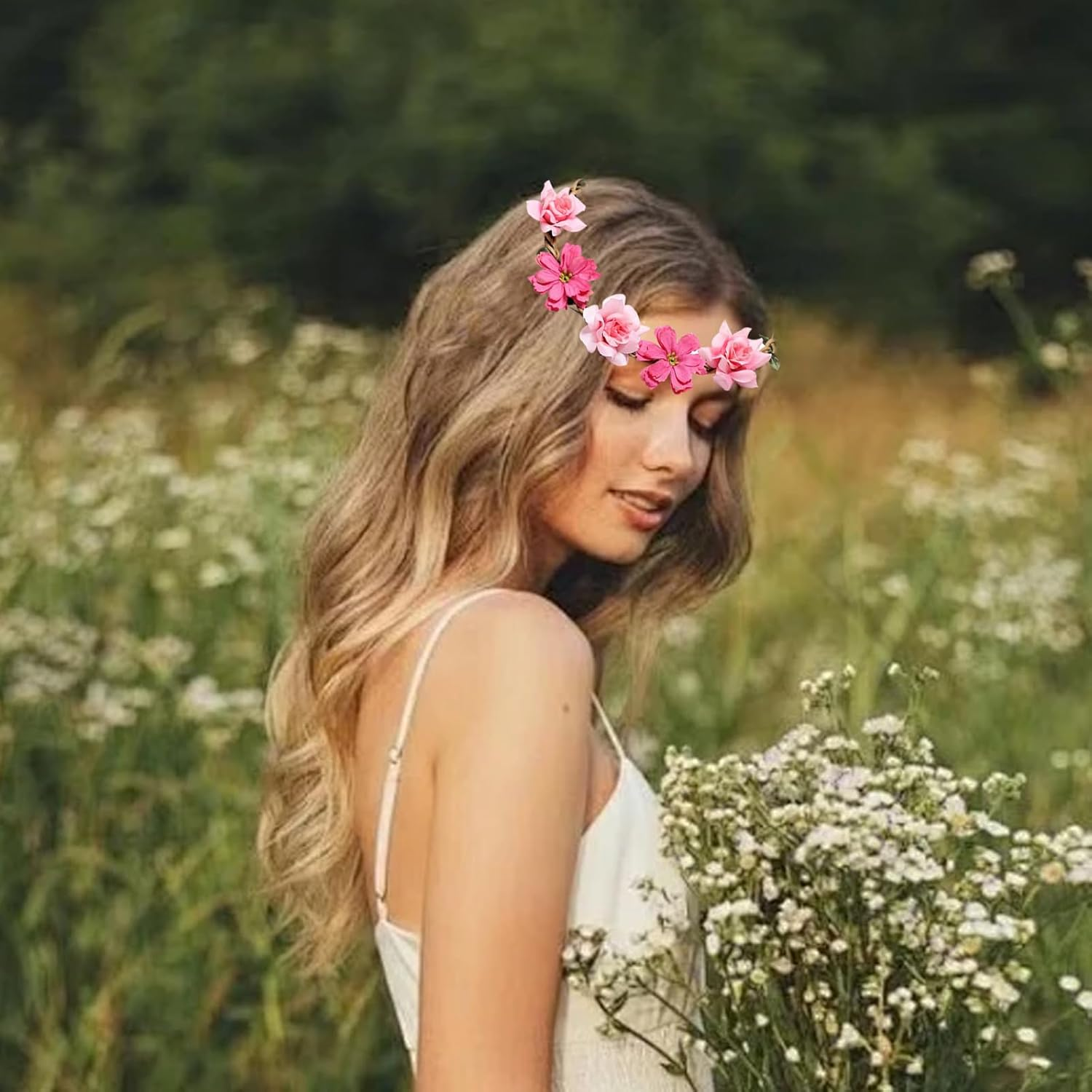 KASESSS 6 Pieces Flower Crown, Flower Headband, Multicolour Flower Hair Band, Floral Headband for Women Girls, Flower Crown Headband, Flower Wreath Hairband Festival Hair Accessories for Wedding Party image number 1