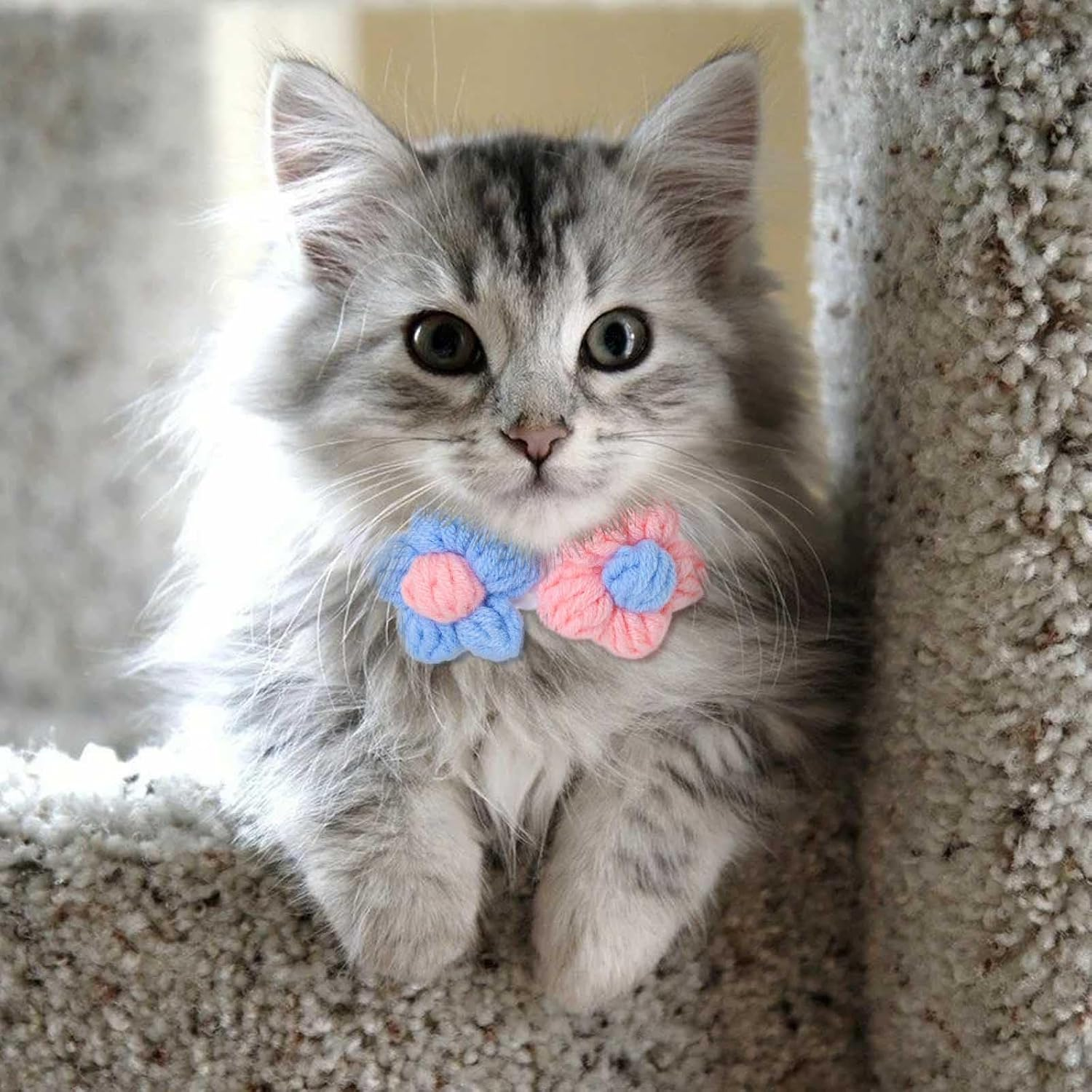 Campsis Floral Cat Collars Adjustable Tie Cat Colllar Knitted Kitten Collar for Pet Cats image number 2