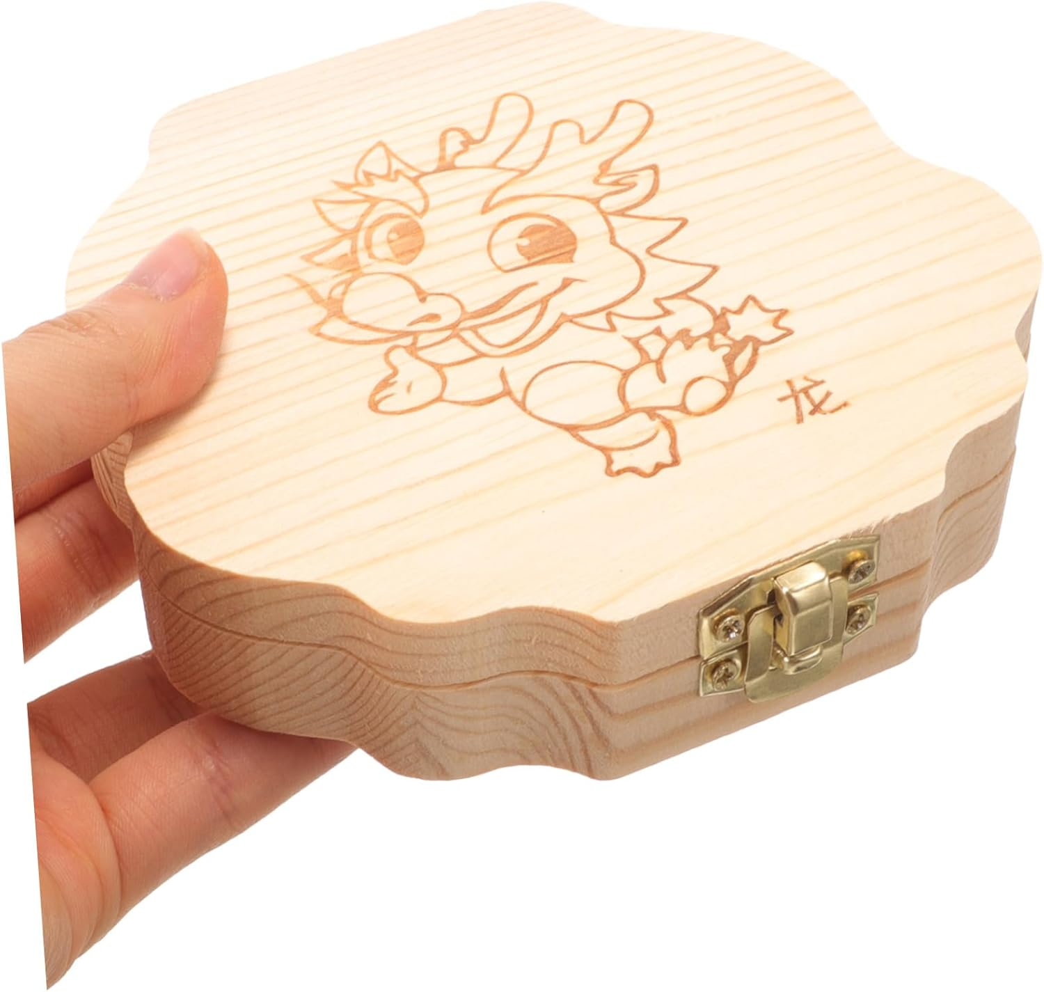 Boys and Girls Tooth Keepsake Box Deciduous Teeth Storage Case for Fairy Year Old Boy Girl Wooden Fairy Box Dragon Pattern image number 2