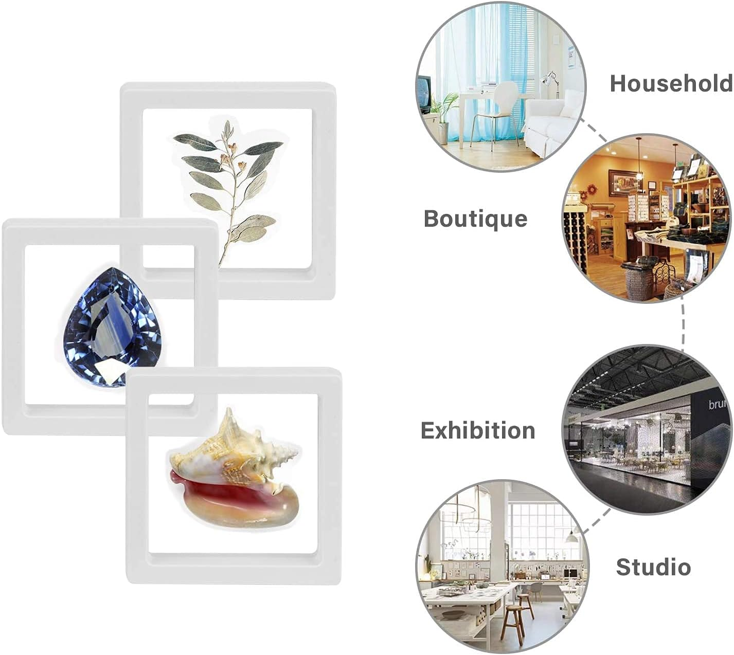 Floating Display Case Sdoot 3D Floating Frame Display Holder Stands, 20 Pack 4.3 X 4.3 X 0.8&rdquo; White Coin Display Stands, 3D Floating Jewelry Frame for Challenge Coins, AA Medallions