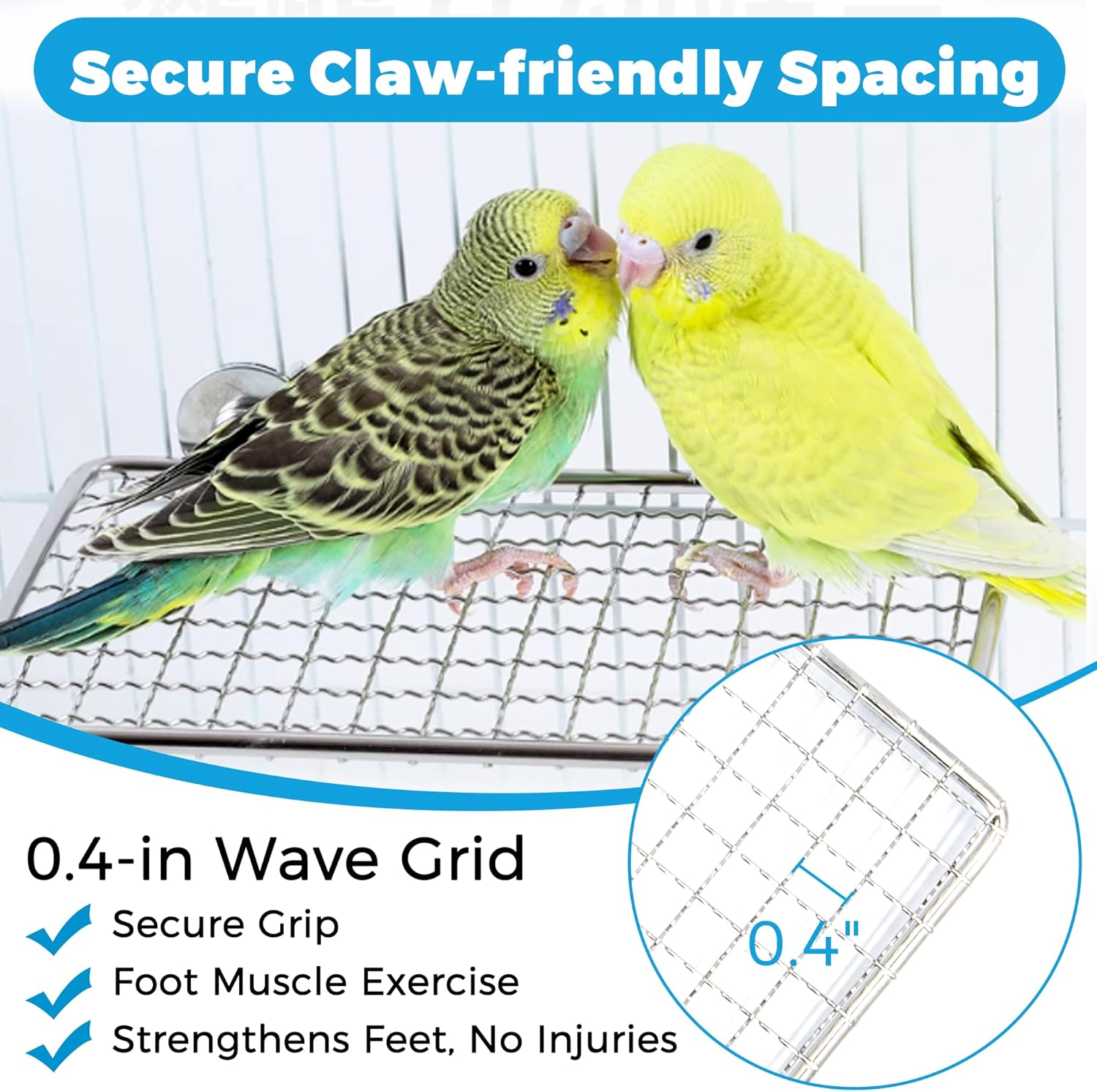 Jevnd 2Pcs Stainless Steel Bird Perches for Cage, Open-Grid Easy Clean Parrot Perch Stand, Claw-Friendly Grip Parakeet Perches Shelves, Flat Bird Platform Perch for Cockatiel, Conure, Budgie, Quaker image number 1