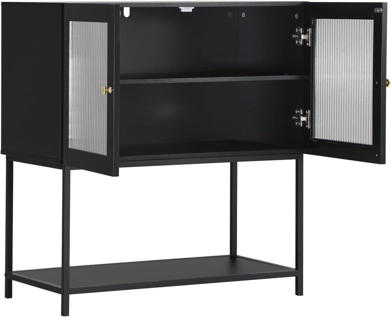 Oikiture Bathroom Cabinet with Tempered Glass Door Storage Floor Cabinet Cupboard Black image number 4