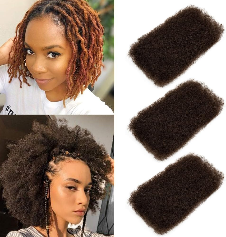 FASHION IDOL Afro Kinkys Bulk Real Hair for Dreadlock Extensions 10 Inches 1 Pack 50 G Natural Black Loc Repair Afro Kinky Braid Real Hair for Locs 1.8 Oz (Natural Black, per 16 Inches)
