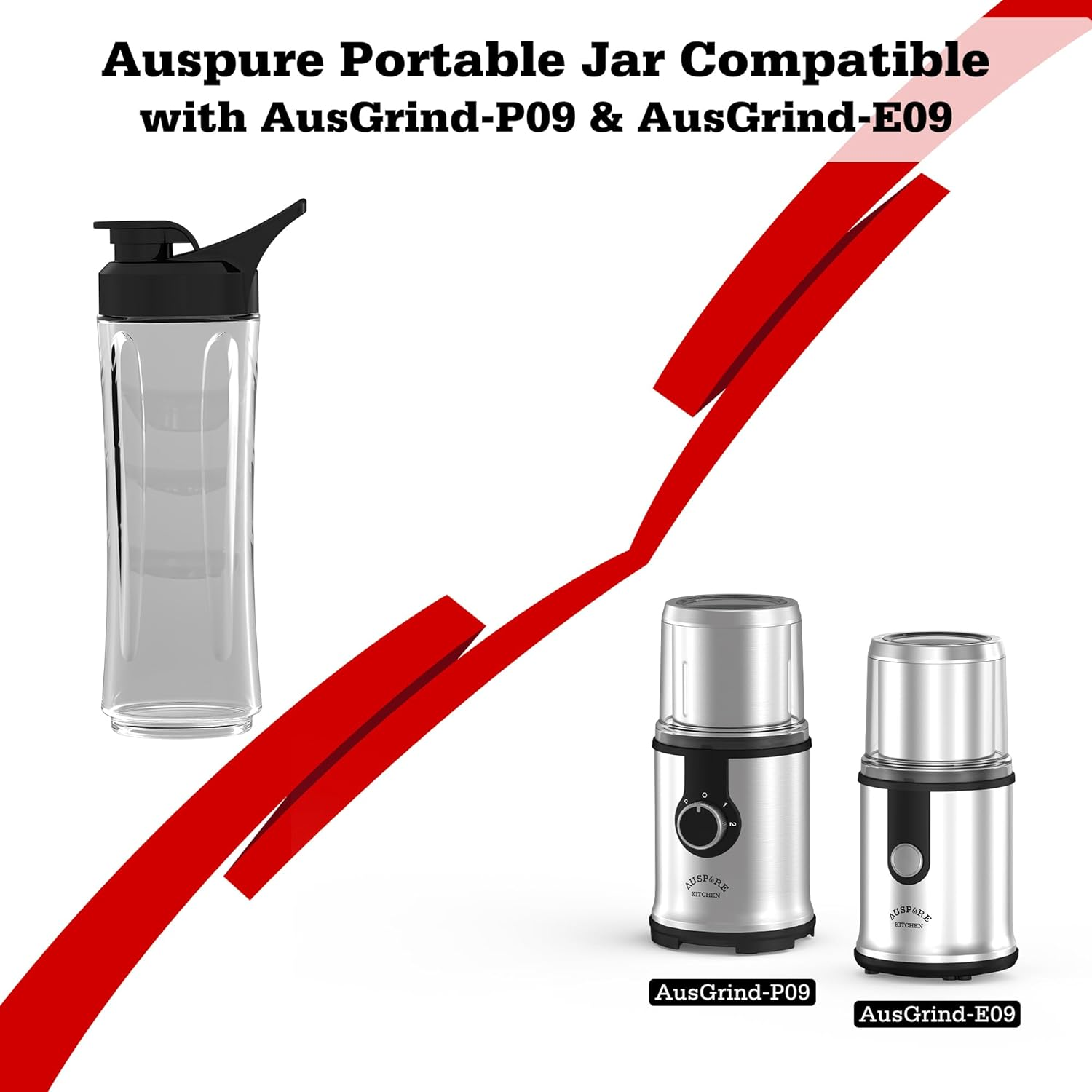Auspure Kitchen Portable Jar, Bpa-Free, Fir for Ausgrind-E09 & Ausgrind-P09 Coffee Grinders (Ausgrind-Ac-09B)