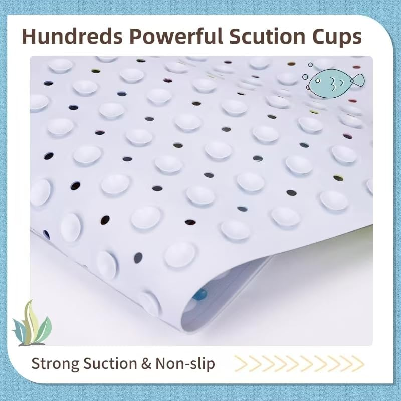 Baby Bath Mat with Suction Cup Drain Holes, 40X16 in Kids Bathtub Mat, anti Slip Toddler Shower Mat Machine Washable Bath Tub Shower Mat Colourful