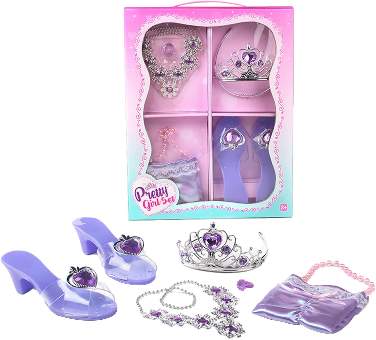 Toddler Princess Dress up Set,Princess Jewelry Boutique Dress up and Shoe Crowns - Tiara Crown Earrings Necklaces Role Play Shoes Set Jmedic