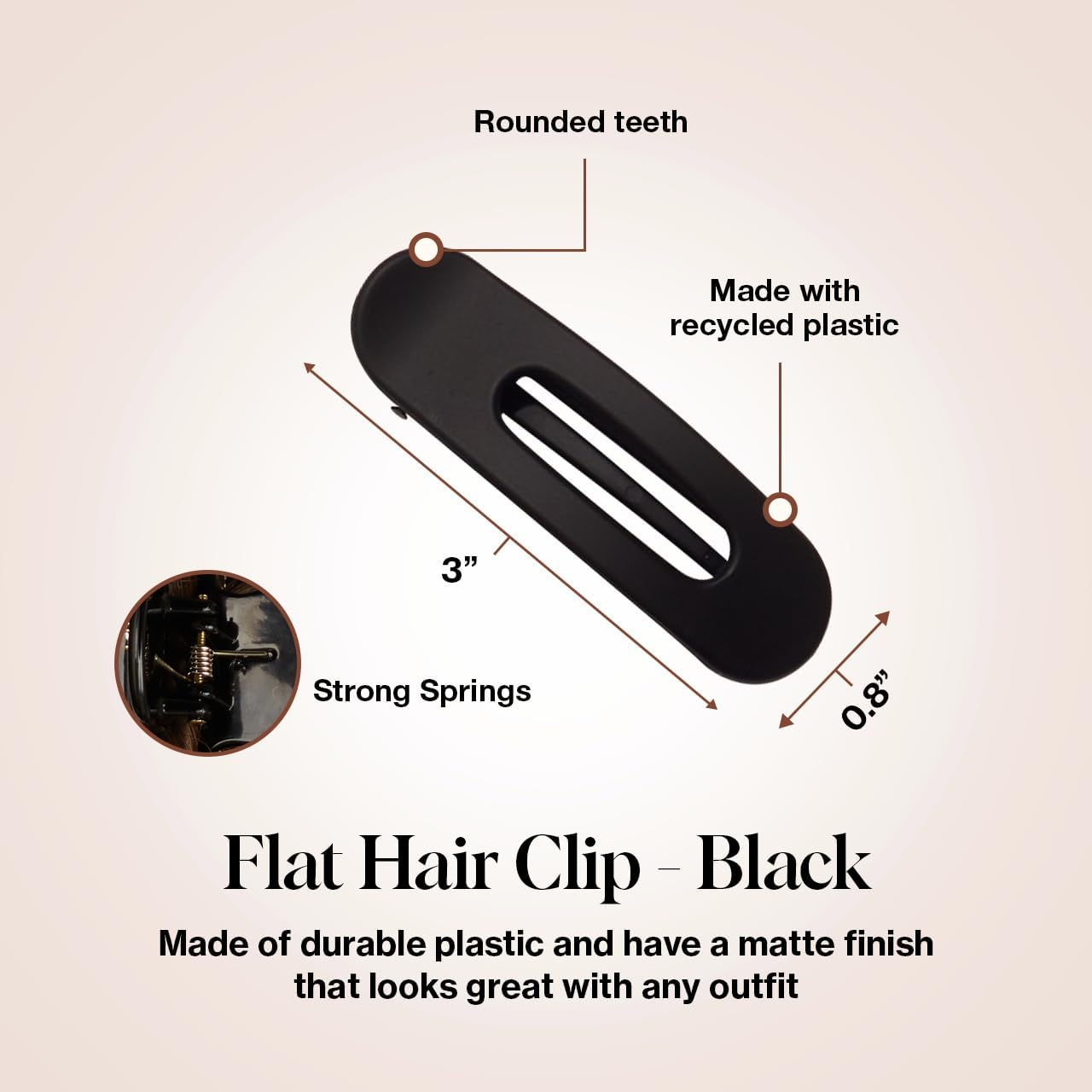 Kitsch Assorted Hair Claw Clips for Women, Recycled Plastic Large Claw Clips & Medium Rectangle Claw Clips & Small Open, Shaped Flat Lay Hair Clip, Matte Claw Clip - 3 Pcs Black & Tortoise image number 2