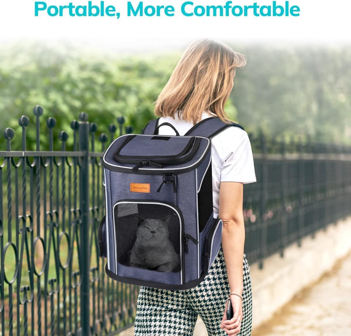 Morpilot Cat Backpack Dog Backpack for Cats and Small Dogs 7 Kg, Foldable Pet Backpack with Inner Safety Lead and Shell image number 4